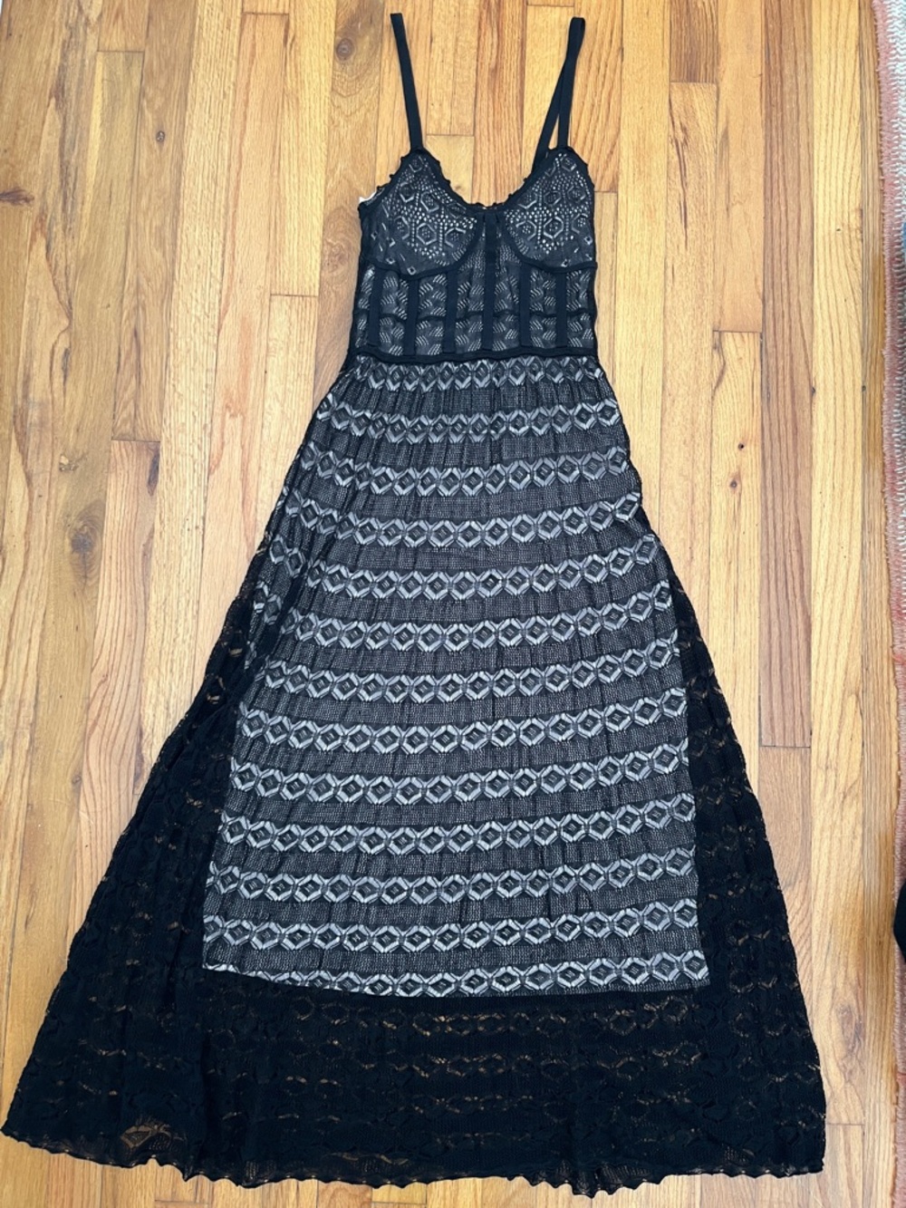 Zara Black Lace Maxi Dress with Spaghetti Straps